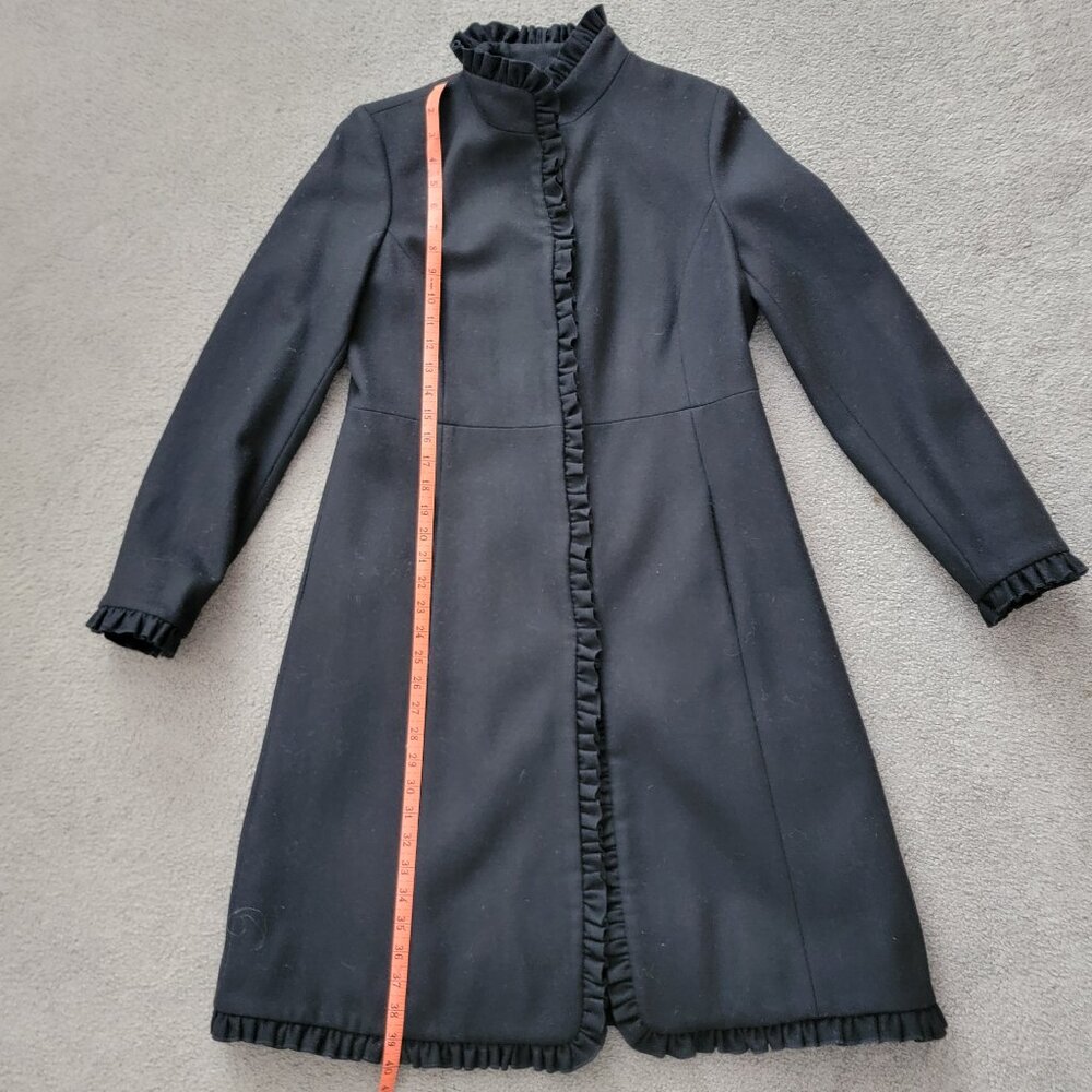 Women's Centigrade Stylish Black Wool Blend Ruffle Overcoat - XS - Picture 9 of 14